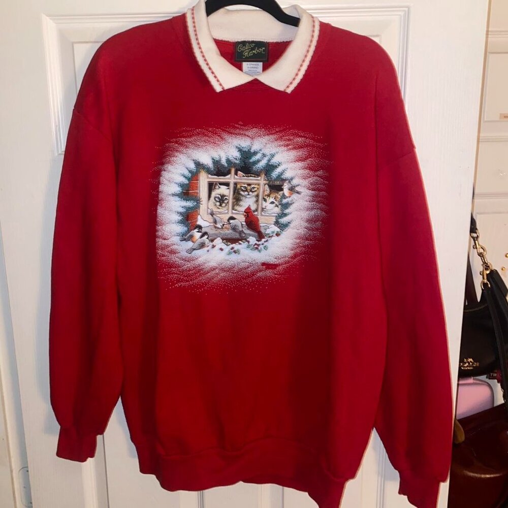 Women's Red and White Jumper